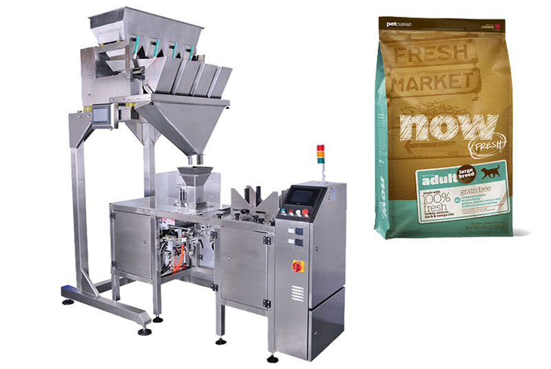 Automatic Pet Food Premade Pouch Packing Machine With 4 Head Linear Weigher