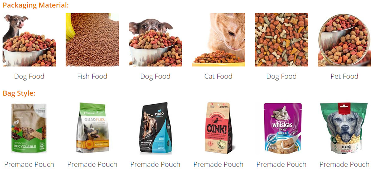 Automatic Pet Food Premade Pouch Packing Machine With 4 Head Linear Weigher